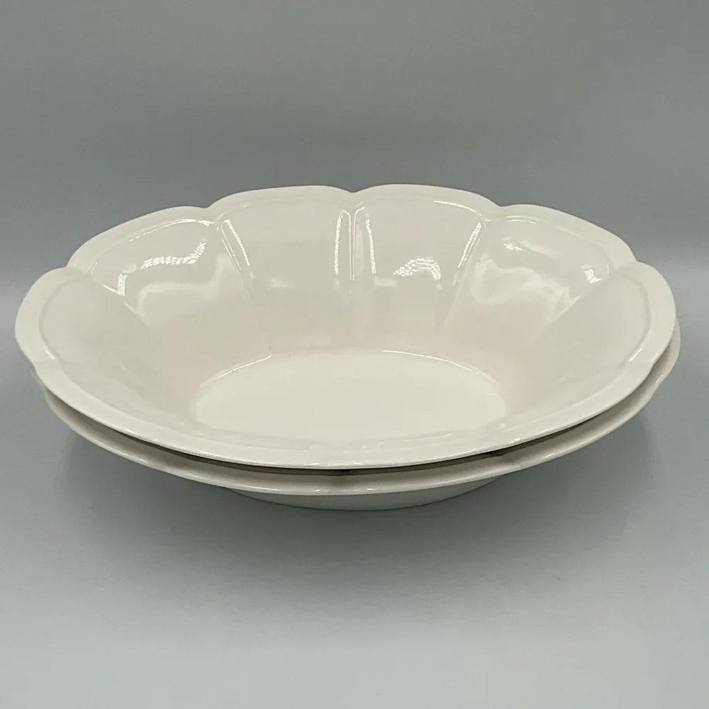 2 Oblong White Scalloped Ceramic Serving Bowls
